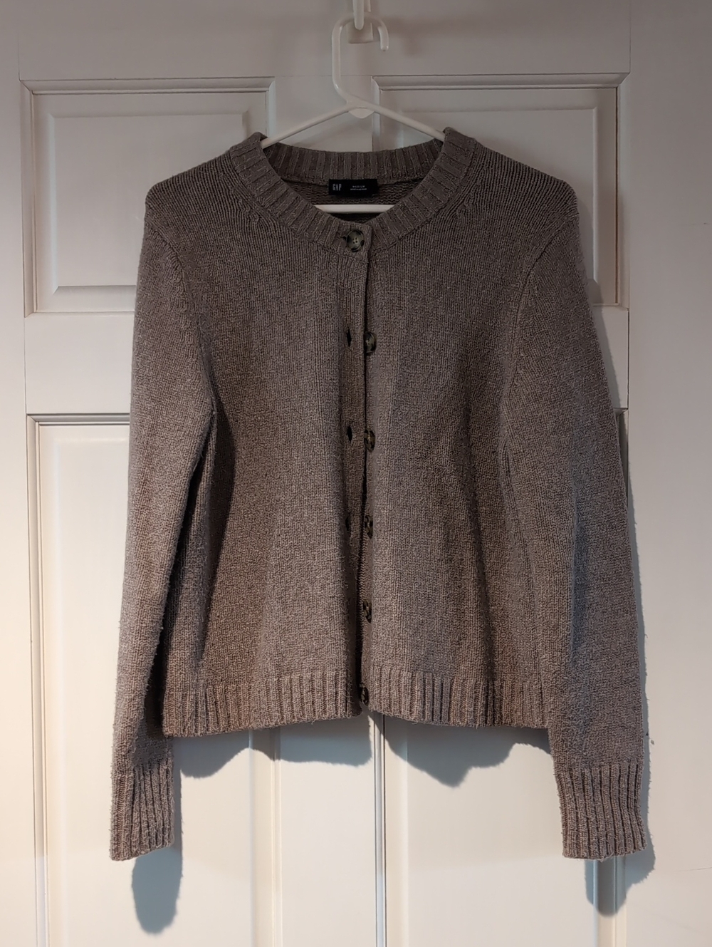 GAP Women's Taupe Button-Up Crewneck Cardigan, Medium